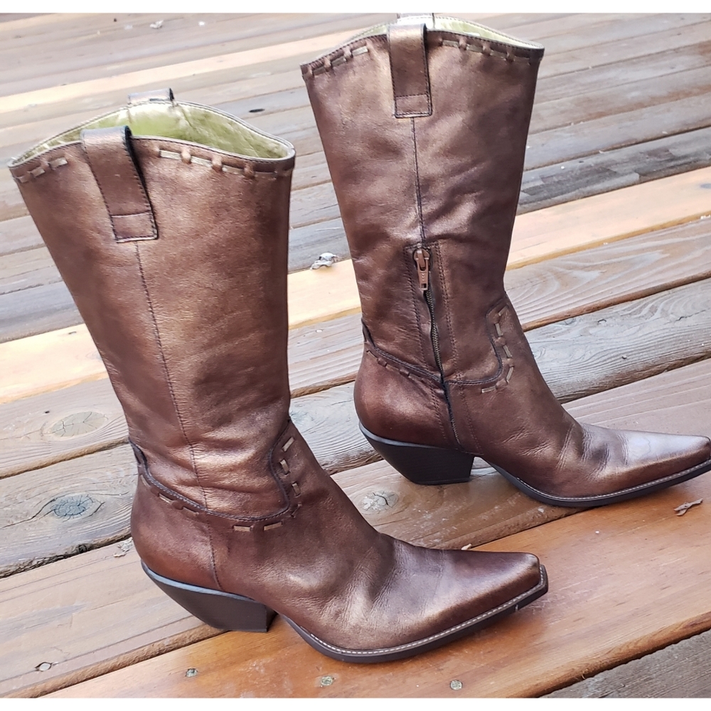 SOLD☆ DBCBgirls Metallic Leather Cowboy Boots 7.5 - Picture 4 of 10
